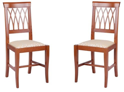 Liberoshopping Sedie cucina in legno faggio massello stile classico 45x40xH93 cm TRECCIA set da 2 pezzi (Ciliegio seduta imbottita)