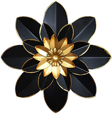 Metall-Wanddeko Blume, rustikale moderne Blumenskulptur, Wandhängedeko aus Eisen, Akzentkunst für drinnen und draußen, Küche, Schlafzimmer, Wohnzimmer, Büro, Garten, Terrasse, 24 cm