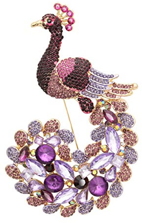 KristLand Broche d'animaux Mignons Broche De Paon émail avec des Pierres De Cristal Scintillantes pour Femmes Hommes Mariage Costumes Mariée Fête Coffret Cadeau Paon Violet