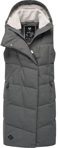 Ragwear Damen lange wasserdichte Winter Steppweste mit Kapuze Pavla Vest | Länge: oberschenkellang | Wärmegrad 3 von 3 – stark wärmend | 11.000 mm Wassersäule | Kapuzenfutter aus Fleece