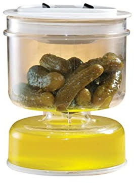 Natudeco Frasco pepinillo de separación en húmedo,Frasco de escabeche y aceitunas, tarro de vidrio de arena Kimchi hermético, dispensador seco en húmedo Kimchi, contenedor de almacenamiento de