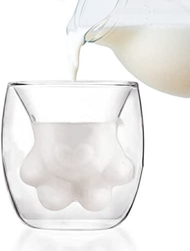 Katze Pfotenbecher,Süß Katzenpfote Tasse,Katzenkrallen Kaffeeglas,Doppelwandige Glas-Kaffeetassen,Heat-resistent Handmade Creative Milk Mug,Glas-Cup für Latte Cappuccino Espresso Eistee (Stil 1)