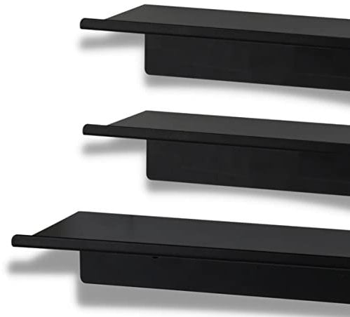 HEFLIN Wandregal Schwarz Metall - Wandregal ohne Bohren 3 STK. - Praktische Schweberegale in Industrie-Design 2X 20cm und 1x 40cm - Kleben oder Bohren