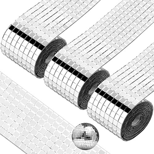 Towviy 4800 Pcs Azulejos de Mosaico de Cristal Azulejos de Vidrio Autoadhesivos Azulejos de Espejo 3 Rollos de Espejo de Plata de Vidrio Cuadrados Mosaico Enmallado de Cristal para Manualidad Baño