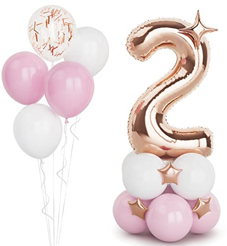 Rose Gold 2 Balloons,40 Inches Number 2 Balloons with Confetti Balloon,Large Helium Foil Mylar Digital Balloons for Girls Women Birthday Party Decorations Wedding Anniversary Engagement Supplies