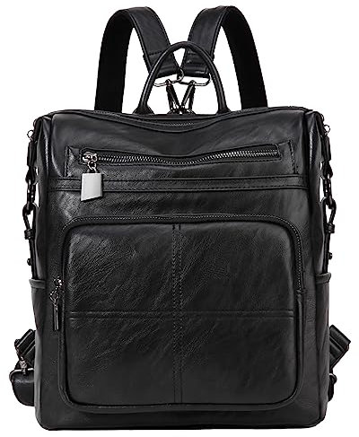 VASCHY Rucksack Damen, Elegant Kunstleder Mode Kleiner Mini Rucksack Casual Daypack Handtasche Schultertasche für Frauen Arbeit Reisen Hochschule Schwarz