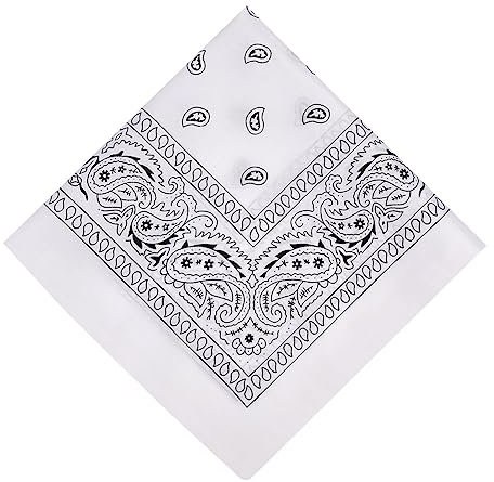 AOMIG Bandana Herren Damen, Premium Halstuch Kopftuch, Unisex Tuch Bindetuch, Paisley Muster Headwear Haar Schal Ansatz Handgelenk Kopf Biker, Weiss (55 x 55 cm)