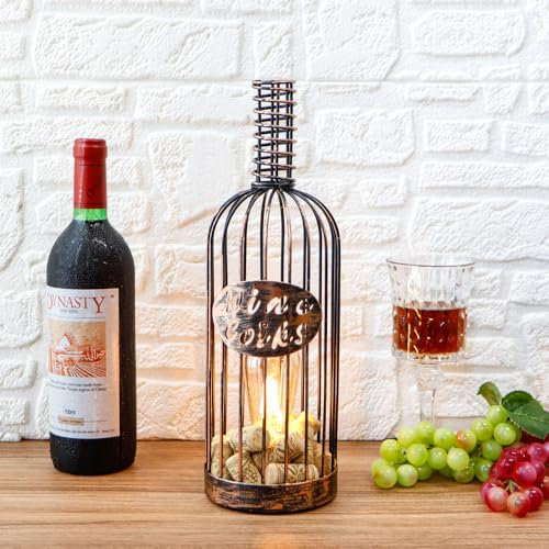 JHY DESIGN Decorative Table Lamp Battery Powered Cordless Metal Wine Cork Bottle Light with 6-Hour Timer for Tabletop Home Patio Dining Living Room(Black Brushed Gold)