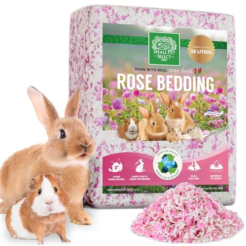 Small Pet Select Rose Bedding, Paper Bedding with Real Rose, Soft Animal Bedding with Odor Control for Guinea Pig, Rabbit, Hamster, or Bunny, Cage Accessories, Made in USA, 56L