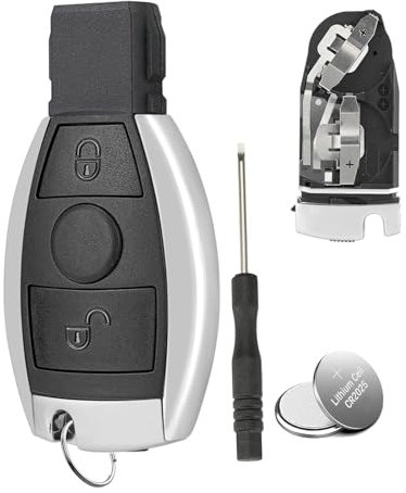 2 Buttons For Mercedes Key Fob Case Cover for Mercedes Benz A C E S ML SLK Class Key Case housing Two Battery Holder with Screwdriver Key Ring 2XBattery CR2025