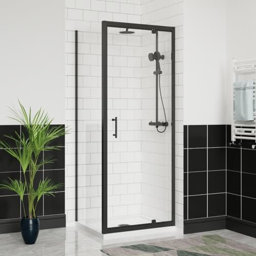 Aquariss 700x700mm Pivot Shower Door Enclosure Reversible Screen + Side Panel 6mm Shower Glass Self Clean Square Cubicle Door Matte Black Frame
