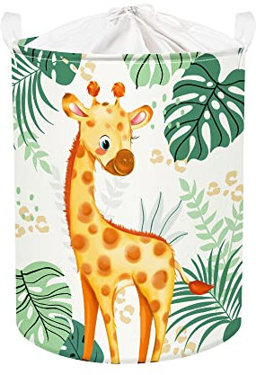 Clastyle 63L Cesta Ropa Sucia Infantil de Animales Jirafa Hojas Verde con Tapa Cestos Almacenaje Juguete Grande Impermeable para Chico Chica, 40x50 cm