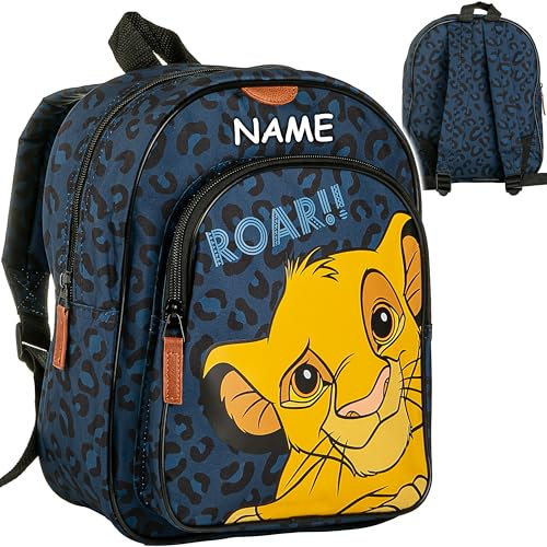 Kinder Rucksack - König der Löwen - Simba - inkl. Name - Tasche - wasserfest & beschichtet - Kinderrucksack - 2 Fächer - groß Kind - Jungen Mädchen - Kinderga..