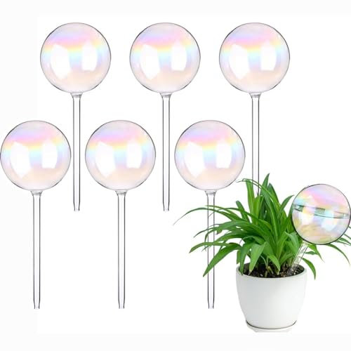 6 Stück große, schillernde Glas-Pflanzenbewässerungszwiebeln, Klarglas-Pflanzenwassertropfer, bunte Blumenform, selbstbewässernde Glühbirnen, automatisches Bewässerungsgerät