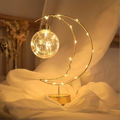 Lampada fantasia a forma di luna per la casa, la camera da letto, le decorazioni del Ramadan, mezzaluna lunare incantata, lampade da tavolo Ramadan, funziona con batterie o USB, lampada da comodino