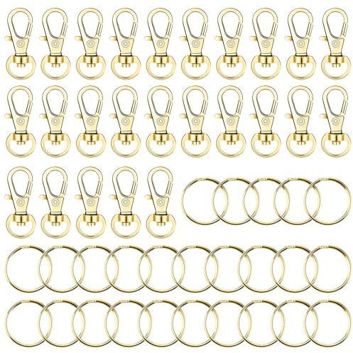 50 Pièces Métal Polissage Keychain, Porte-clés en Acier Inoxydable Mousqueton Porte Clé, Anneaux rotatifs à 360 Degrés, Boucle avec Crochet Détachable, pour Sac à Main DIY Décoration (Or)