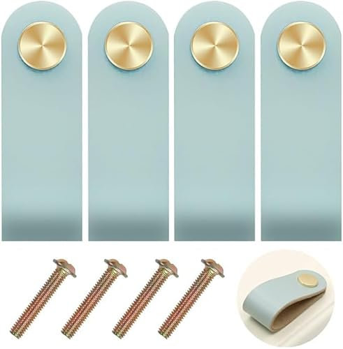 Kweiugfi 4Pcs Poignée Meuble Cuir,Bouton de Porte de Tiroir,Bouton de Porte de Placard,Poignée Meuble Cuir,Poignée Meuble Cuisine pour Armoires,Commode, Cuisine (Bleu)