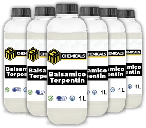 MRM CHEMICALS 6x Balsamterpentinöl 1L 1 Liter Lösungsmittel für Ölfarben, Terpentinöl für Ölmalerei, Reinigungsmittel Pinselreiniger, Lösen von Wachsen Paraffinen, Natürliches