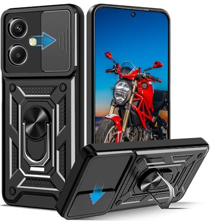Funda para Motorola Moto G54 5G, Tapa Deslizante para La Cámara, Armadura Carcasa con 360° Magnético Anillo Soporte Silicona Antigolpes Protectora Carcasa para Motorola G54 5G