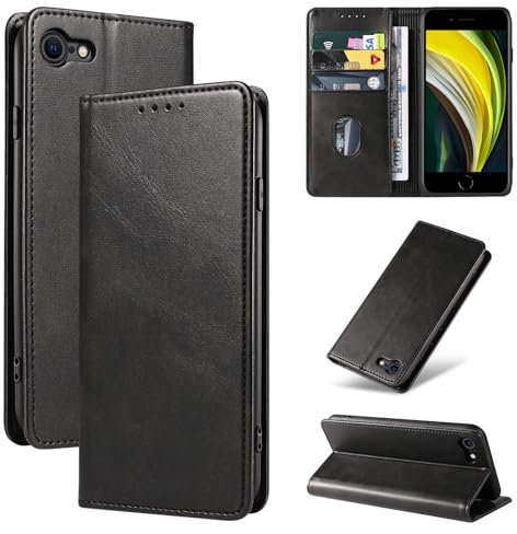 Meliya Magnetic Flip Leather Case with RFID Block Credit Card Holder Kickstand Protective Cover for iPhone 7/8/SE (2020/2022) Black