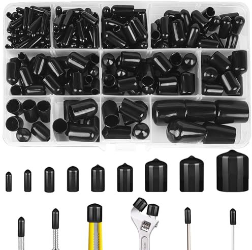 Ysimple 211 Stück Gummi Endkappen, 9 Größen Rundrohr Gummi Stopfen, PVC Vinyl Gummistopfen Φ 15mm 10mm 9mm 8mm 7mm 6mm 4.5mm 3mm 2mm, Gummikappen Schutzkappen für Schrauben, Rohre, Kabel, Schwarz