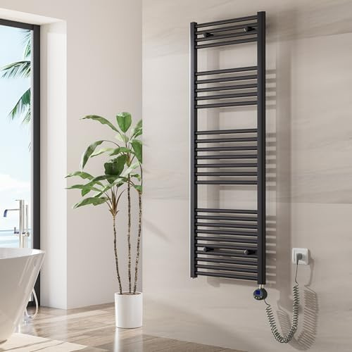 Heilmetz Badheizkörper Elektrisch mit Heizstab 600W Leistung 1400 x 500 mm Anthrazit Gerade Bad Heizkörper Handtuchwärmer Handtuchtrockner mit Thermostat Timer