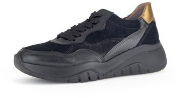 Gabor Damen Low-Top Sneaker, Frauen Halbschuhe,schnürer,Freizeit,straßenschuhe,Strassenschuhe,Sportschuhe,Turnschuhe,schwarz/ORO,44 EU / 9.5 UK