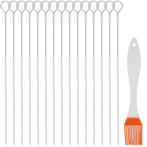 22 Pinchitos de Acero Inoxidable, 30 cm de Metal, Brochetas de Parrilla Reutilizables, para Pollo, Barbacoa, Frutas, Carnes
