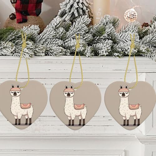 Weihnachtsbaum Keramik Hängend Kein Drama Lama Weihnachtsschmuck mit Goldband Herz Hängend für Weihnachtsbaumschmuck Porzellan Anhänger für Xmas Kreative Dekoration Hängend