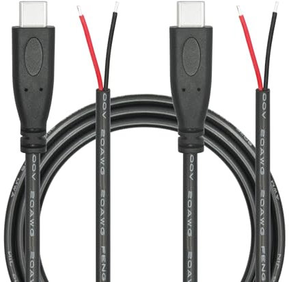Riertostng USB C to 2 Pin Bare Wire Open End Power Cable 3FT, 20AWG 5V USB Type C Male Plug 2 Pin Pigtail Cable, for USB Type C Equipment Installed or Replacement Repair DIY Cable(2Pcs)