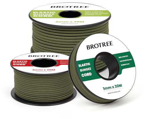 Brotree Cuerda Elástica 3mm x 20m Hilo Elástico Redonda Goma Elastica para Manualidades, Pulseras, Costura, Abalorios y Tienda - Verde Militar
