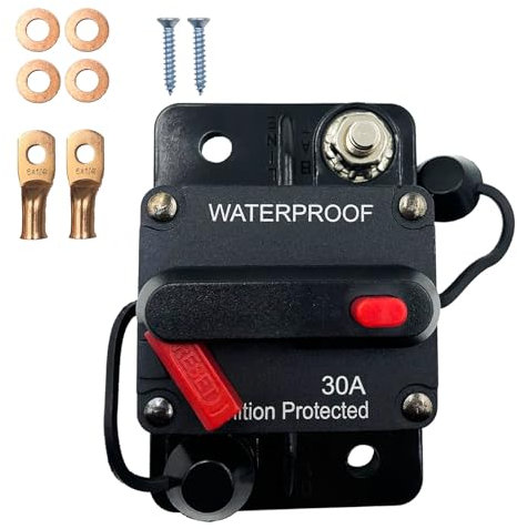 SPTSSWET Car Circuit Breaker 12V-48V Car Audio Waterproof Protection Switchable Power Reset Inline Fuse Thermal for Car Boat Audio Solar Inverter System Protection Heavy Truck Marin RV Troller (30A)