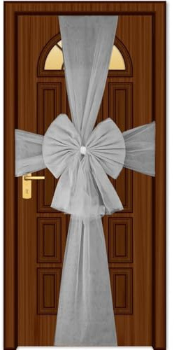 SHATCHI Pack of 3 Christmas Door Bow – Silver 7.5m Diamante Giant Bow Door Cover - Front Door Decorations for Xmas Wedding, Baby Shower Outside Home Decor