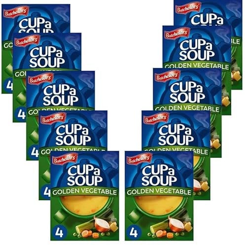 Instant Soup Bundle with Cup A Soup Golden Vegetable (4 Sachets) 82g - 10 Pack | Low In Fat & Sugar, Suitable For Vegetarians.