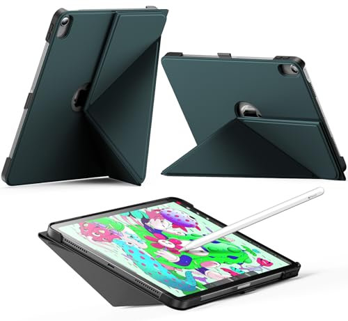 INFILAND Book Cover Hülle für iPad Air 11 Zoll 2024 M2, iPad Air 6/5/4, 2022/2020 10,9 Zoll, Faltbarer Ständer mit Quer- und Hochformat, Auto Schlaf/Aufwach Schutzhülle (Mitternachtsgrün)