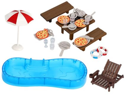 HOMOBABE 2ensembles Mobilier De Maison De Poupées avec Piscine Anneau De Nage Et Chaise De Plage Décorations Miniatures pour Chambre à Coucher Et Accessoires De Jeu