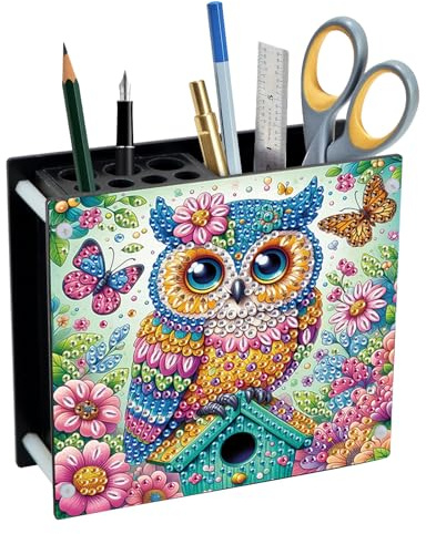 DCIDBEI Diamond Painting Stiftehalter 13x12cm Diamant Painting Schreibtisch Organizer Kann Bleistifte Buntstifte Verschiedene Schreibwaren aufnehmen Multifunktionaler Stiftehalter Schreibtisch Eule