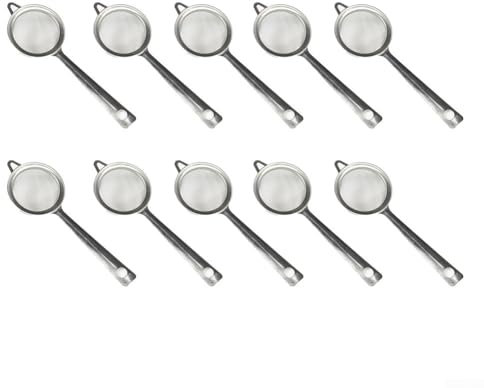 Aprilsunnyzone Stainless Steel Fat Skimmer Spoon - Fine Mesh Food Strainer,Oil Spoon And Sieve Set, 10 Stainless Steel Tools With 30 Mesh Filtration