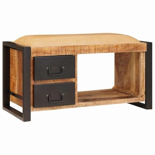 vidaXL Sitzbank mit Stauraum Braun 80 x 35 x 40 cm Massivholz Mango | Cooler industrieller Look passt perfekt in moderne Räume, Kommt mit zwei praktischen Schubladen zum Verstauen von Sachen,