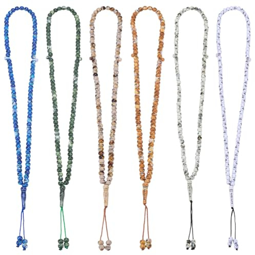 PH PandaHall 6 st Ramadan Tasbih bön 99 pärlor islam tasbih bön 7 mm muslimsk radband Misbaha Tasbeeh halsband med namn på Allah och Muhammad graverade gåvor för kvinnor män, 6 färger