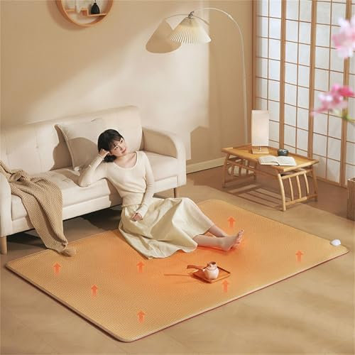 WSNCXFW Graphene Floor Heating Pad,Electric Heated Area Rug,Japanese Tatami Movable Heating Carpet,Portable Pet Heated Floor Mat,for Bedroom Office,150X180CM