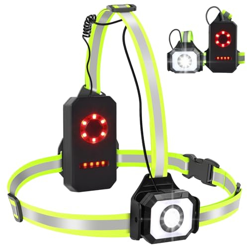 Fashioz Lampe de Course à Pied, 500 Lumens Lampe Pectorale Running avec 7 Modes LED, Réglable à 90°, Éclairage Étanche IPX4 pour Course avec Bandes Réfléchissantes pour Jogging Sports Extérieur
