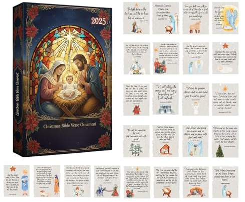 Bibelvers Adventskalender 2025, 24 Tage Bibelvers Karten Weihnachten Countdown Kalender, Scripture Cards Adventskalender, Inspirierende christliche Gebetskarte