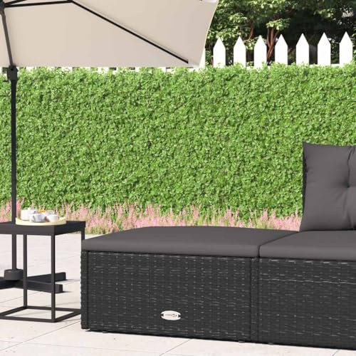 Bucmath Gartenhocker mit Kissen Schwarz, Poly Rattan Fußhocker für Outdoor Möbel, wetterfest, Stahlrahmen, 53x51x24,5 cm, bequemes Sitzkissen, ideal für Balkon und Terrasse