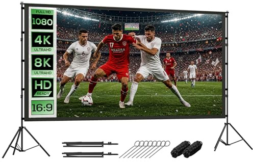 HOMCOM Telo Proiettore da 120 Pollici 4K/8K HD Formato 16:9 con 2 Treppiedi Pieghevoli, Schermo Proiettore Portatile Doppia Facciata, Grandangolo di 160 Gradi, per Casa Home Cinema Esterno, Bianco