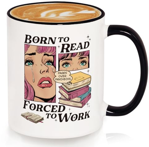SteadStyle Funny Book Lover Gift for Women Mug, Born to Read Forced to Work | 325ml/11oz, Bookish Gifts for Reader Librarian Bookworm, Reading Present for Book Club, Birthday Christmas Coffee Cup