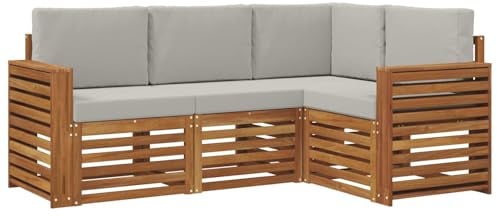vidaXL Sofagarnituren 4 pcs Natürlich und Hellgrau Massivholz Akazie, Outdoor Sofa, modernes Möbel, robuster Terrassen-Lounge, Garten, Sitzgelegenheit für Wohnzimmer-Set