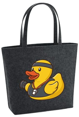 Huuraa Filzshopper Quietscheente Fitness-Trainer Gummiente Coach 22 Liter Charcoal Melange Filztasche Geschenkidee