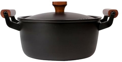 Alipis Olla de Hierro Fundido Negro de 24cm sin Recubrimiento, Antiadherente y Diseño Compacto Tapa, Adecuado para Cocinar Hogar Rápida Transferencia de Calor