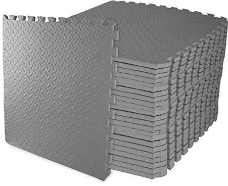 Signature Fitness Puzzle Exercise Mat with EVA Foam Interlocking Tiles for MMA, Exercise, Gymnastics and Home Gym Protective Flooring, 3/4 Thick, 96 Square Feet, Gray